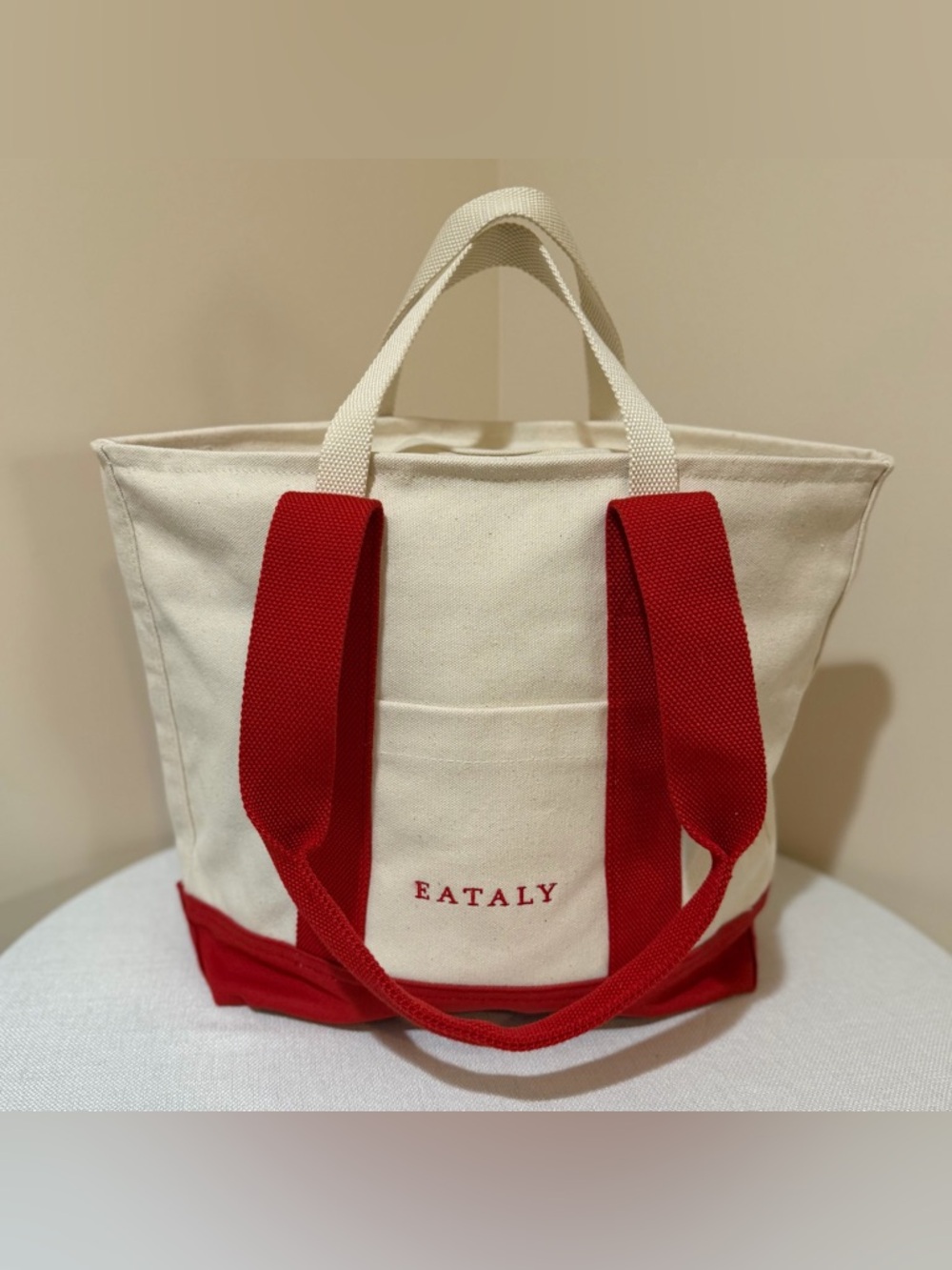 BRAND NEW EATALY CAFFÈ NEW YORK CITY LARGE STURDY TOTE SHOULDER BAG RED & TAN